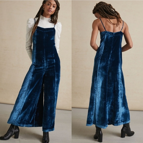 Anthropologie Pants - Anthropologie Andromeda Blue Velvet Jumpsuit